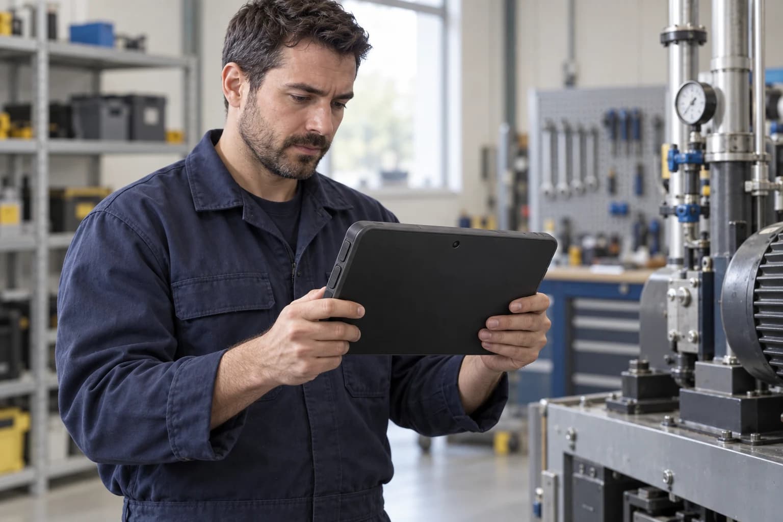 AI-gegenereerde illustrasie van ’n veldwerker wat ’n tablet raadpleeg